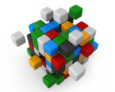 Multicolored cubes assembling together as team stock photo