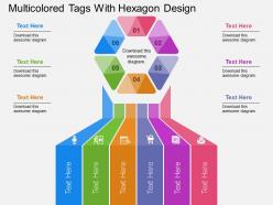 Multicolored tags with hexagon design flat powerpoint design