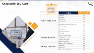 Multifactor Checklist For SEO Audit Edu Ppt