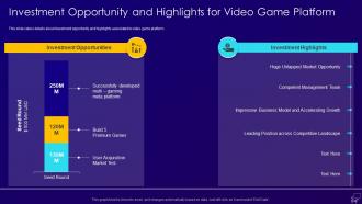 Multiplayer gaming system investor investment opportunity and highlights for video game
