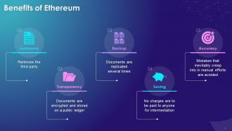 Multiple Advantages Of Ethereum Cryptocurrency Training Ppt