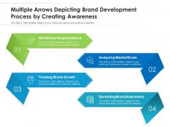 Multiple arrows depicting brand development process by creating awareness