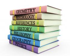 Multiple Books Graphic With Subjects Text Stock Photo