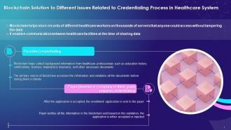 Multiple Challenges Resolved By Blockchain Related To Credentialing Process In Healthcare System Training Ppt