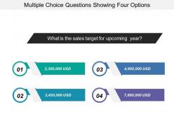 Multiple choice questions showing four options