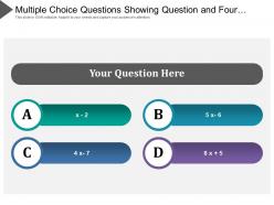 Multiple choice questions showing question and four choice