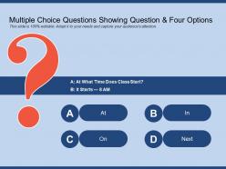 Multiple choice questions showing question and four options