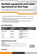 Multiple equipment and lease agreement on one page presentation report infographic ppt pdf document