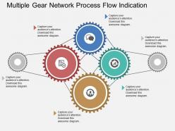 Multiple gear network process flow indication flat powerpoint design