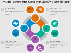 Multiple interconnected circles with social and technical icons flat powerpoint design