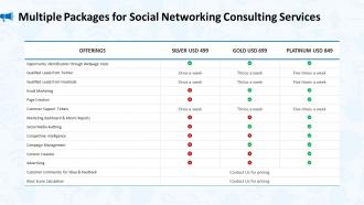 Multiple packages for social networking consulting services ppt slides graphic