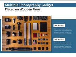 Multiple photography gadget placed on wooden floor