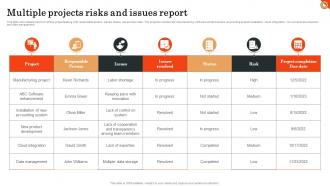 Multiple Projects Risks And Issues Report