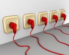 Multiple Red Colored Plugs With Sockets Team Stock Photo