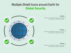 Multiple shield icons around earth for global security