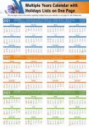 Multiple years calendar with holidays lists on one page report ppt pdf document