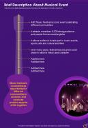 Musical Event Funding Brief Description About Musical Event One Pager Sample Example Document