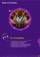Musical Event Funding Table Of Contents Marketing One Pager Sample Example Document