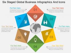 My six staged global business infographics and icons flat powerpoint design