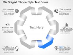 Mz six staged ribbon style text boxes and icons powerpoint template