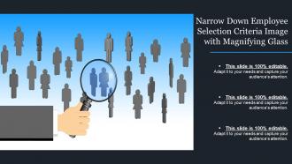 Narrow down employee selection criteria image with magnifying glass