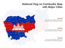 National flag on cambodia map with major cities