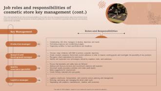 Natural Cosmetic Business Plan Job Roles And Responsibilities Of Cosmetic Store Management BP SS Informative Researched