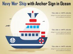 Navy war ship with anchor sign in ocean