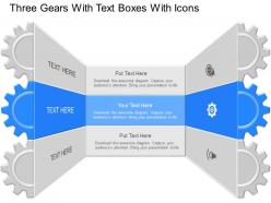 Nd three gears with text boxes with icons powerpoint temptate