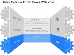 Nd three gears with text boxes with icons powerpoint temptate