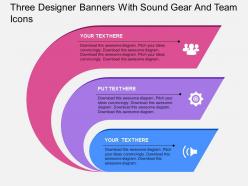 ne Three Designer Banners With Sound Gear And Team Icons Flat Powerpoint Design