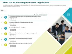 Need of cultural intelligence in the organization productivity ppt powerpoint presentation file visual aids