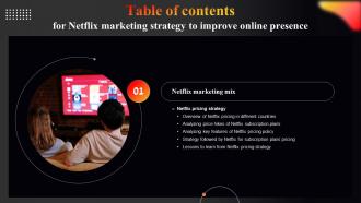 Netflix Marketing Strategy To Improve Online Presence For Table Of Contents Strategy SS V