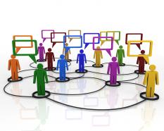 Network of 3d people for group discussion stock photo