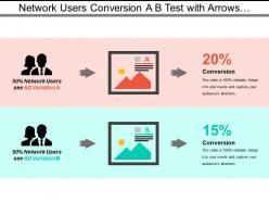 Network users conversion a b test with arrows and percentages