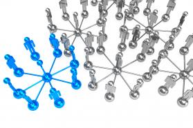 Network with blue part for leadership stock photo