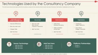 New Business Model Of A Consulting Company Technologies Used By The Consultancy