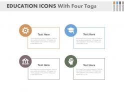 New education icons with four tags flat powerpoint design