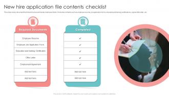 New Hire Application File Contents Checklist