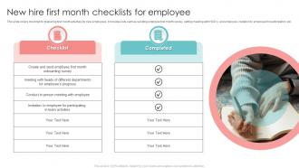 New Hire First Month Checklists For Employee