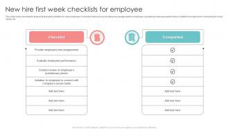 New Hire First Week Checklists For Employee