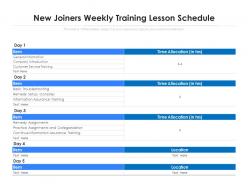 New joiners weekly training lesson schedule