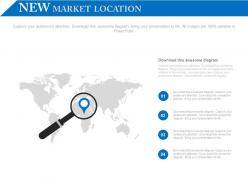 New market search diagram with world map powerpoint slides