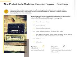 New product radio marketing campaign proposal next steps ppt powerpoint icon images