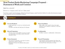 New product radio marketing campaign proposal statement of work and contract ppt model