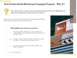 New product radio marketing campaign proposal why us ppt powerpoint guidelines