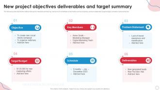 New Project Objectives Deliverables And Target Summary