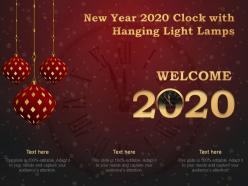 New year 2020 clock with hanging light lamps ppt ideas