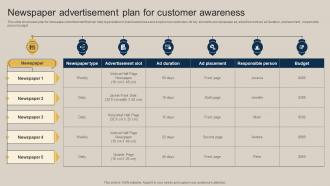 Newspaper Advertisement Plan For Customer Awareness Pushing Marketing Message MKT SS V