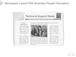 Newspaper layout with business people discussion presentation sample